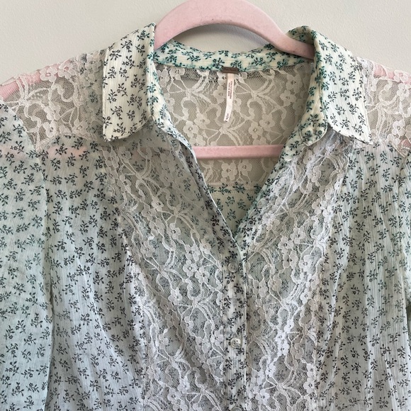 Free People Sheer Lace All The Glitters Floral Ombré Button Down - Picture 3 of 10